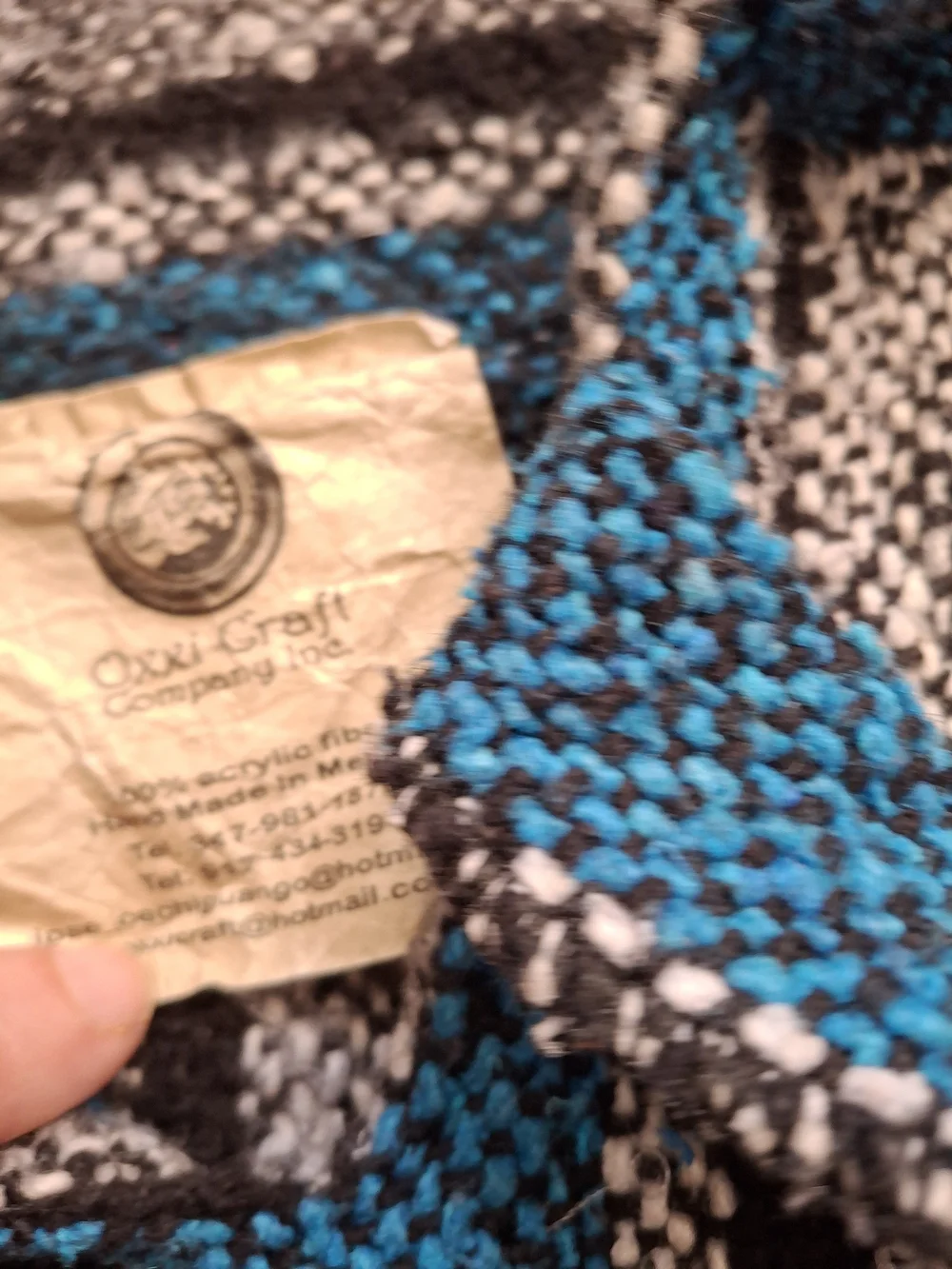 Oxxi Craft Mexican Baja Hoodie Turquoise Black Gray Woven Pullover